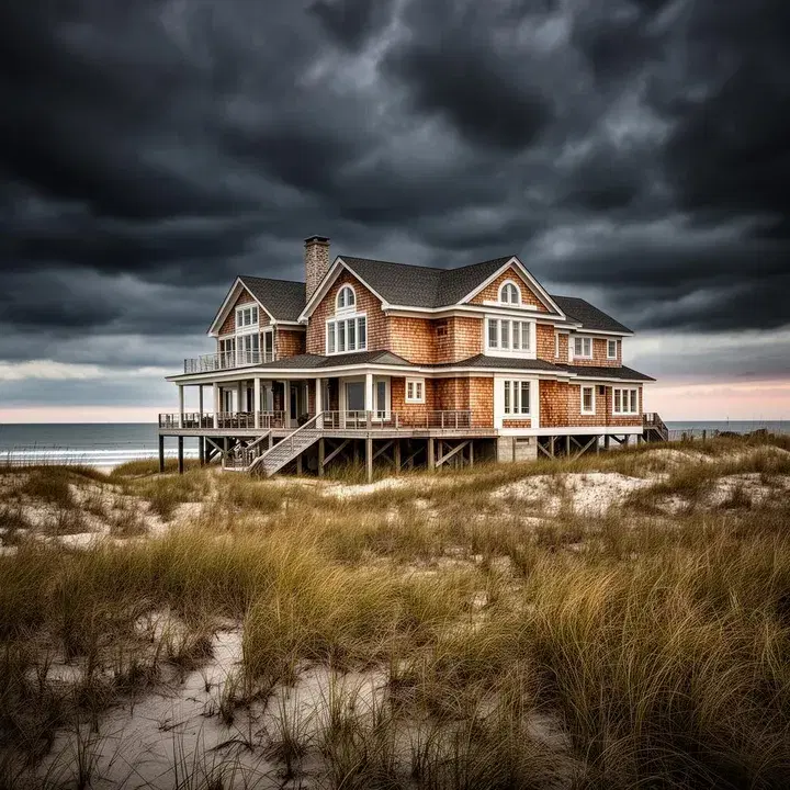 Oceanfront luxury home in Carova Beach accessible only via 4x4 vehicles.